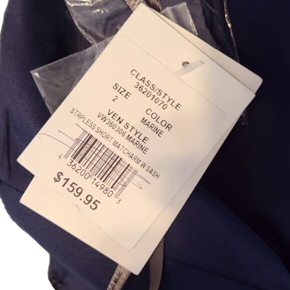 Vera Wang NWT $159 Marine Blue Satin Strapless Fit & Flare Formal Dress, Size 2 - Picture 7 of 8